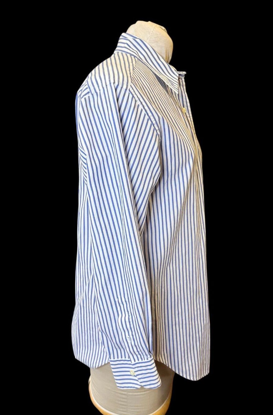 Lauren Ralph Lauren Vertical Stripe Button Front Blouse Large Vintage Crest - Picture 9 of 11
